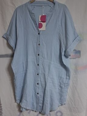 Light Blue Button-Front Women's Shirt